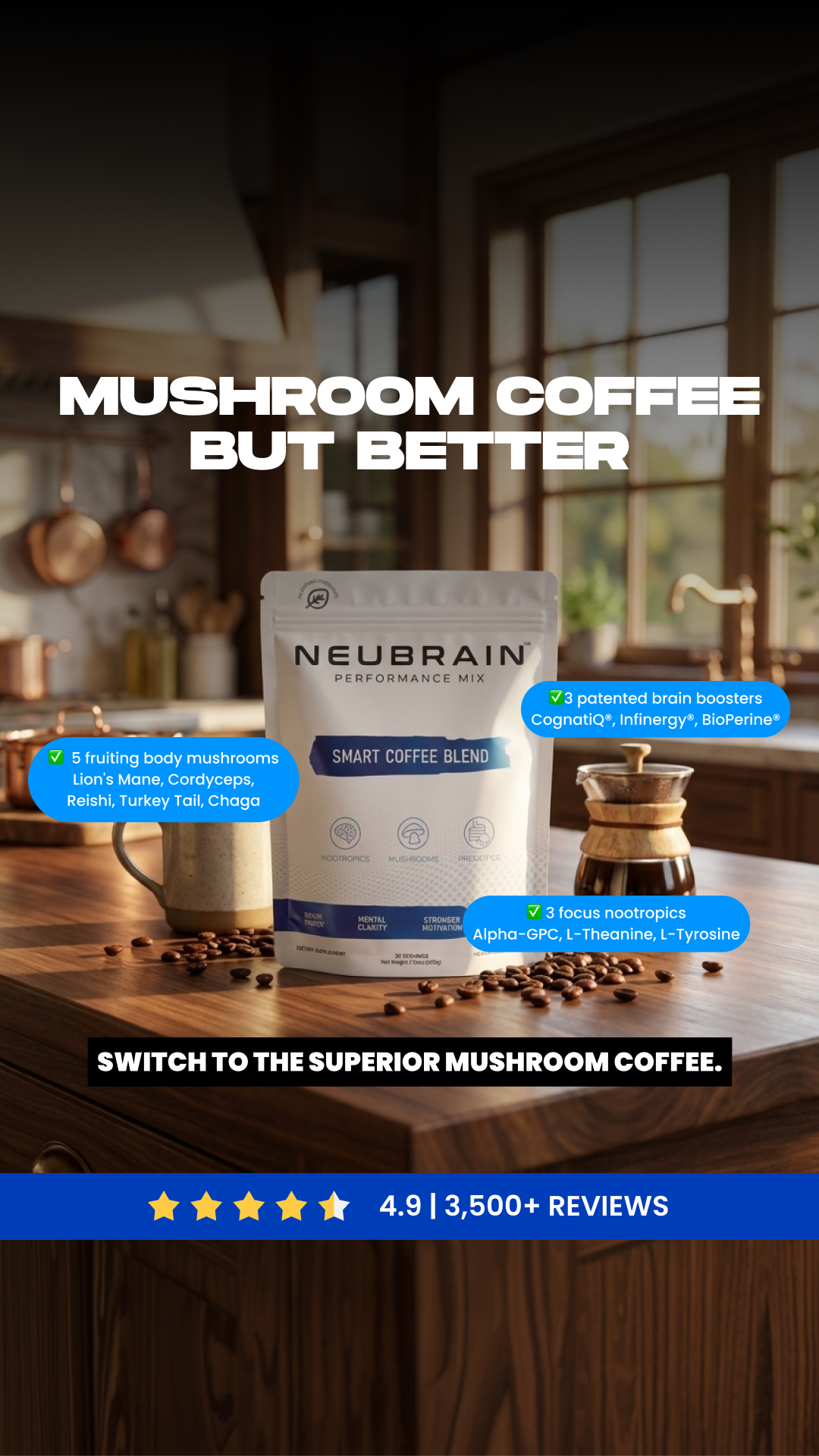 Mushroom Coffee's Ranked Facebook ad