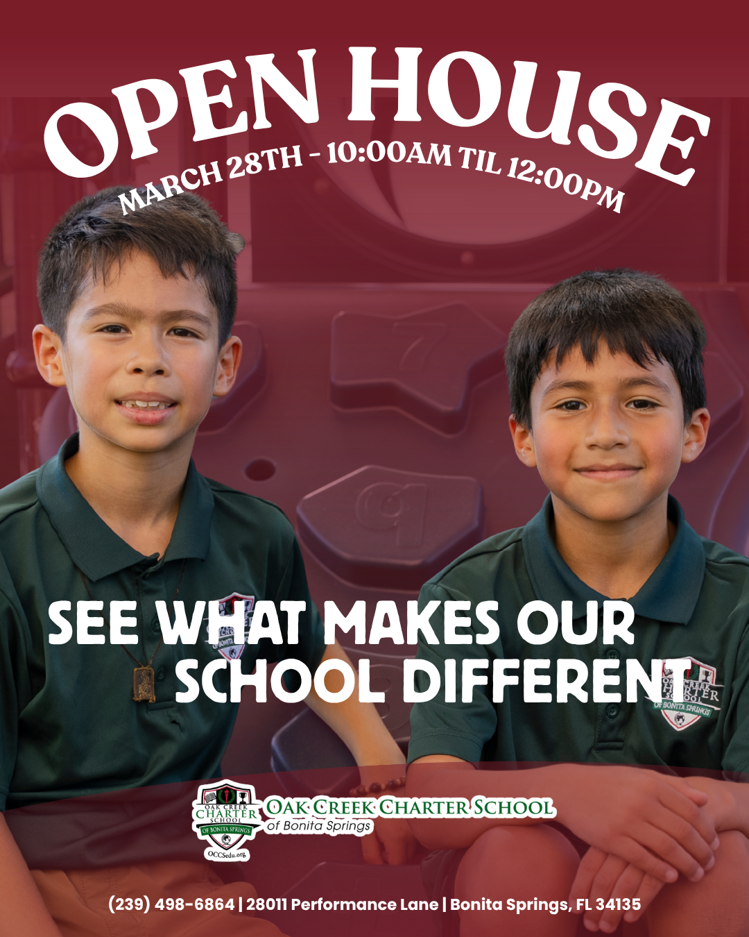 Oak Creek Charter School of Bonita Springs Facebook ad: Join Our Open House at Oak Creek!