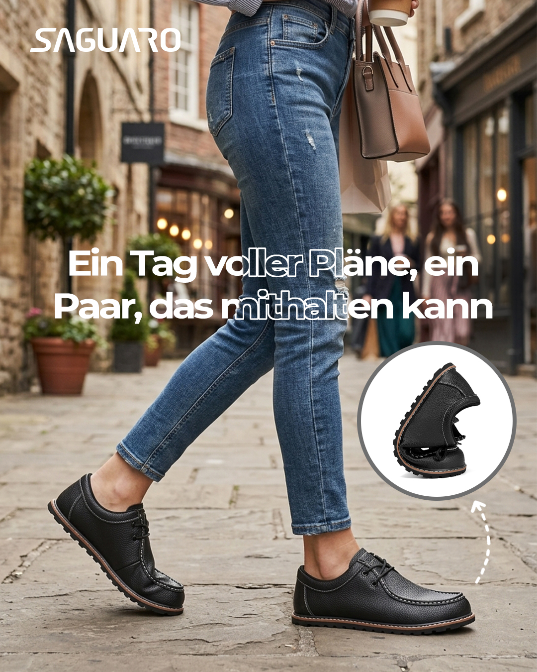 Saguaro De Facebook ad: Ein Schuh. Jeder Anlass. Immer bequem.