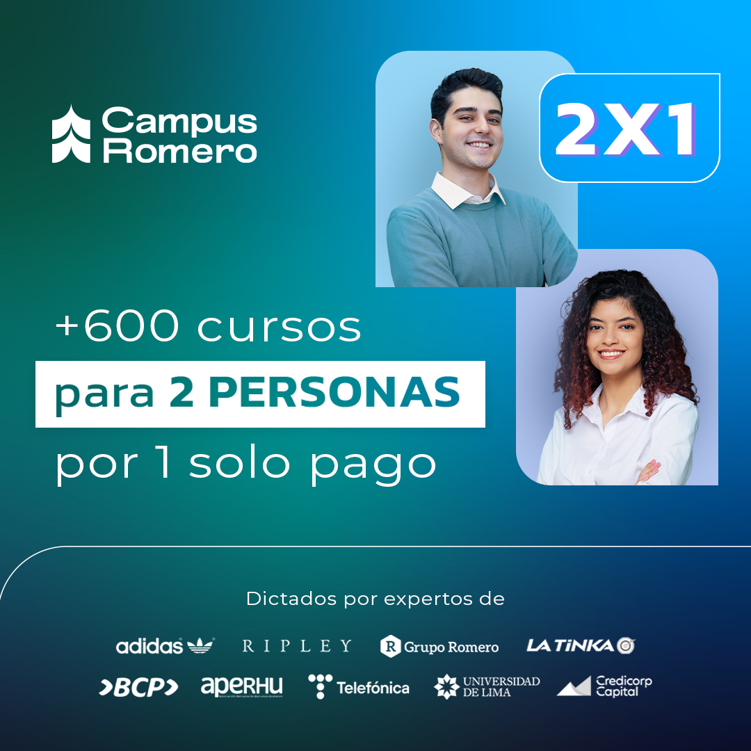 Campus Romero Facebook ad: 2x1 en +600 Cursos Online