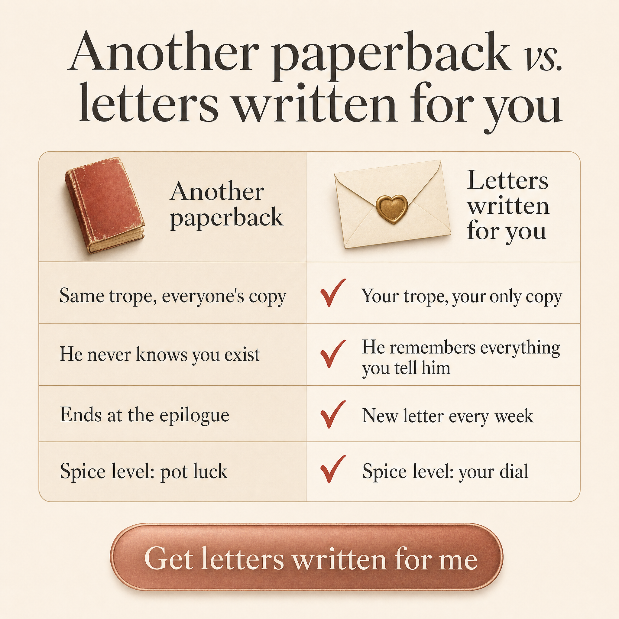 My Love Wrote Facebook ad: Get Letters From Fictional Lovers