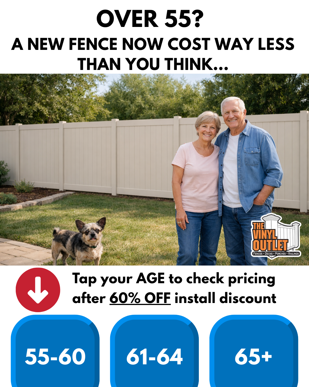 The Vinyl Outlet Facebook ad: Seniors Save Thousands On New Fence