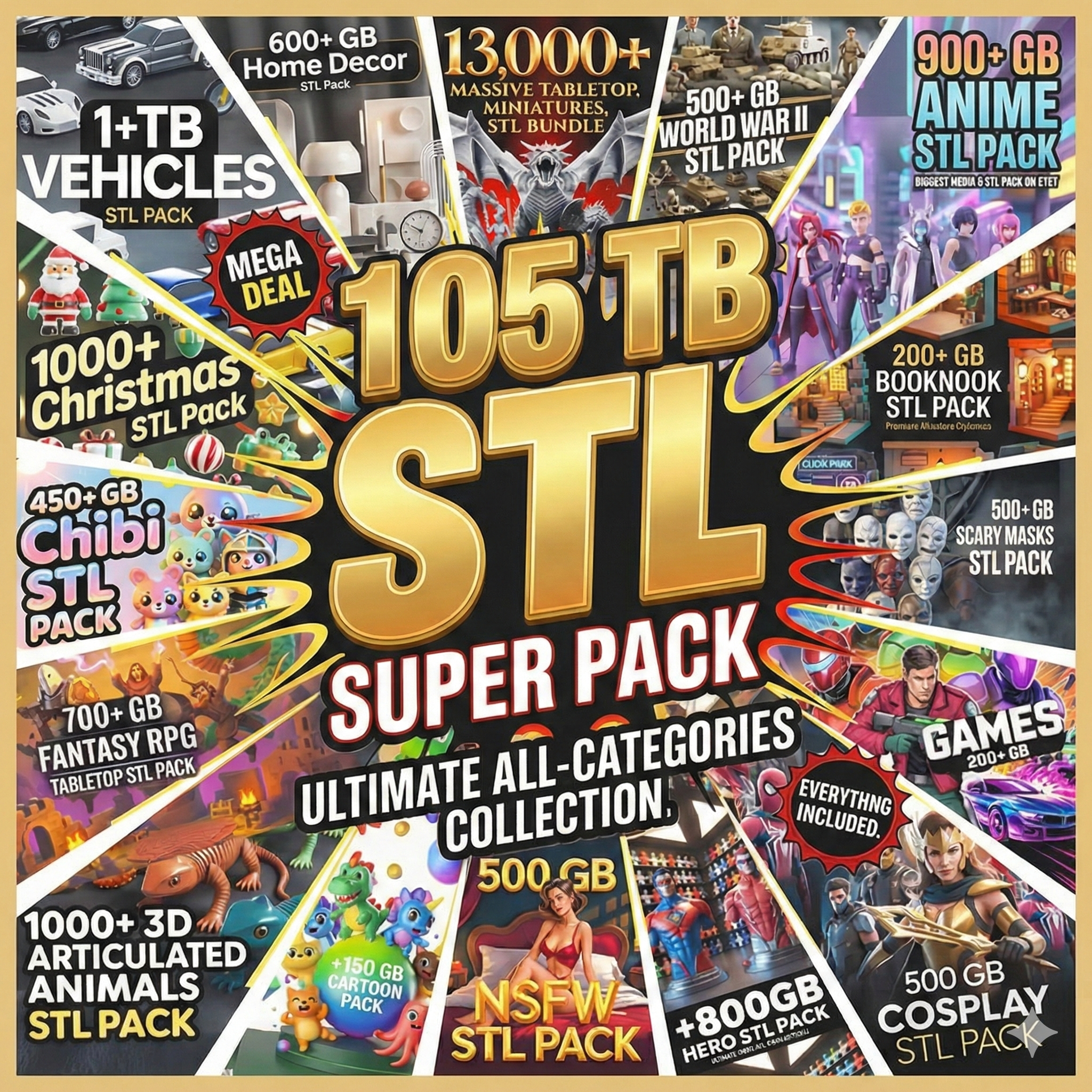 Adsmove LLC Facebook ad: 105TB +850,000 3D Print STL Mega Bundle - Instant Download…