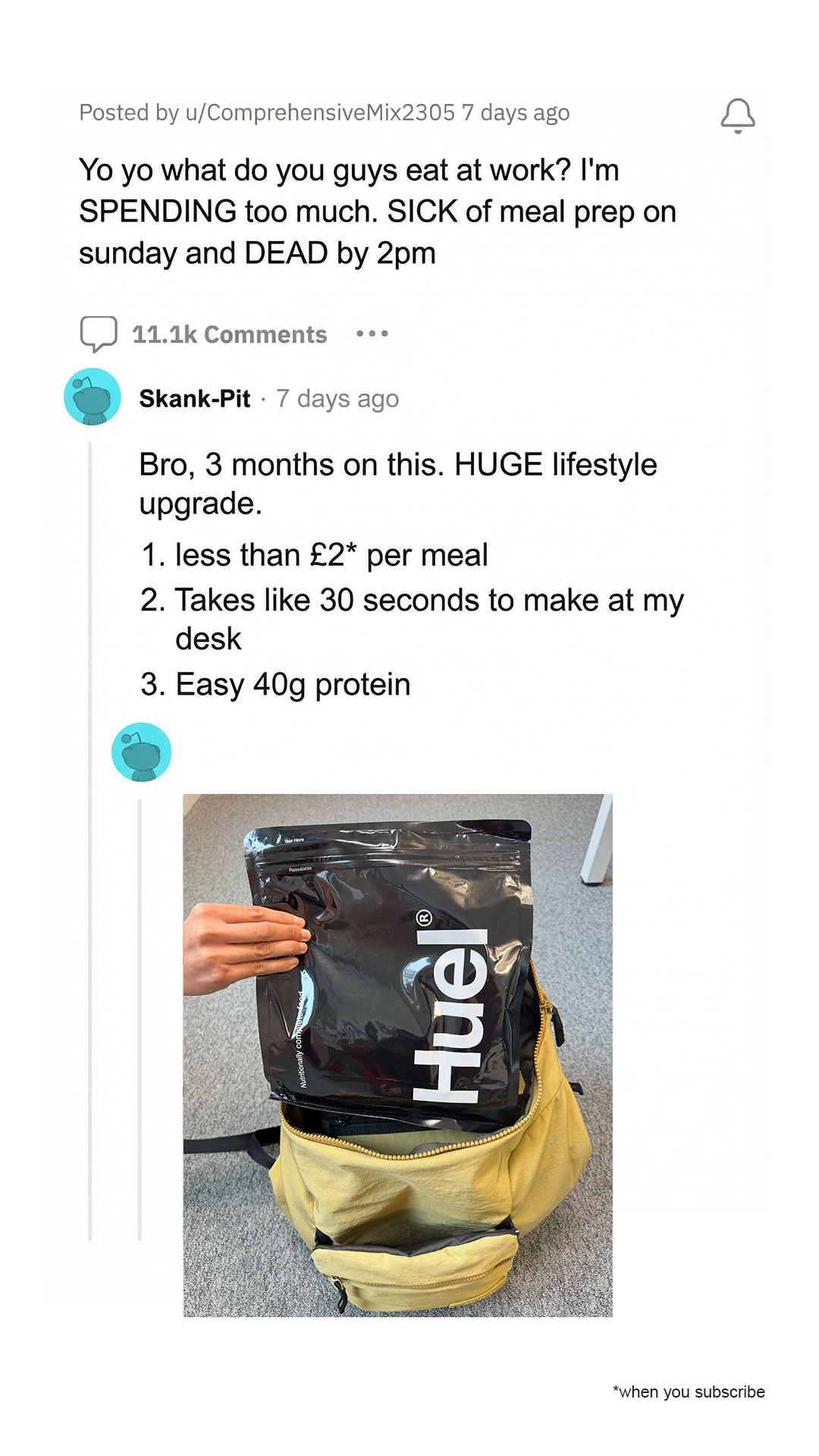 Huel Facebook ad