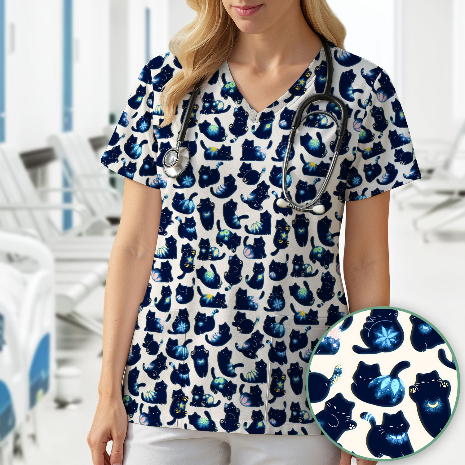 Nurse Crush - Gifts That Care Facebook ad: Galaxy Cat Nurse Scrub Top