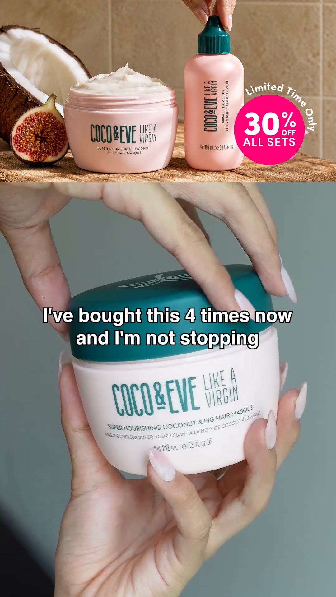 Coco & Eve Facebook ad: 30% Off the Silky Hair Set