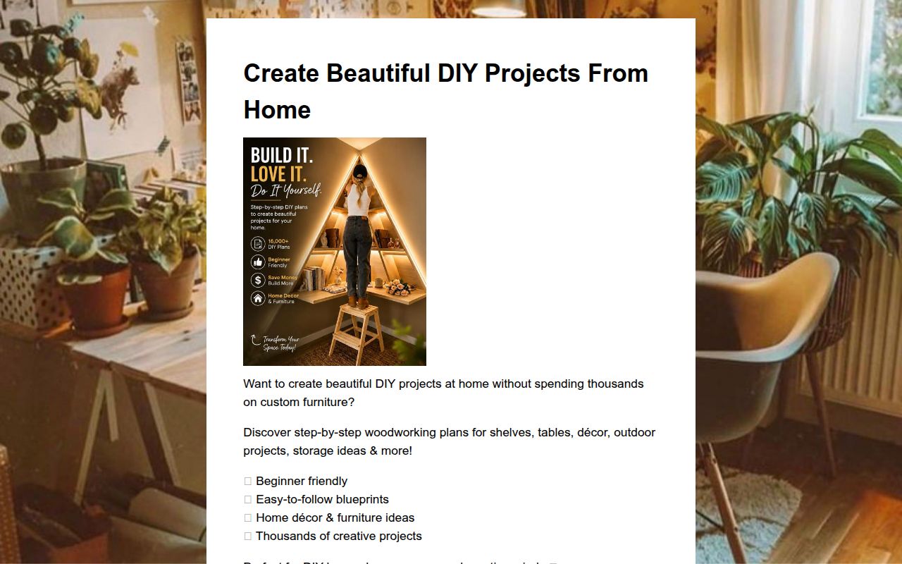 DIY & Decor Daily Facebook ad: DIY Woodworking & Home Decor Ideas