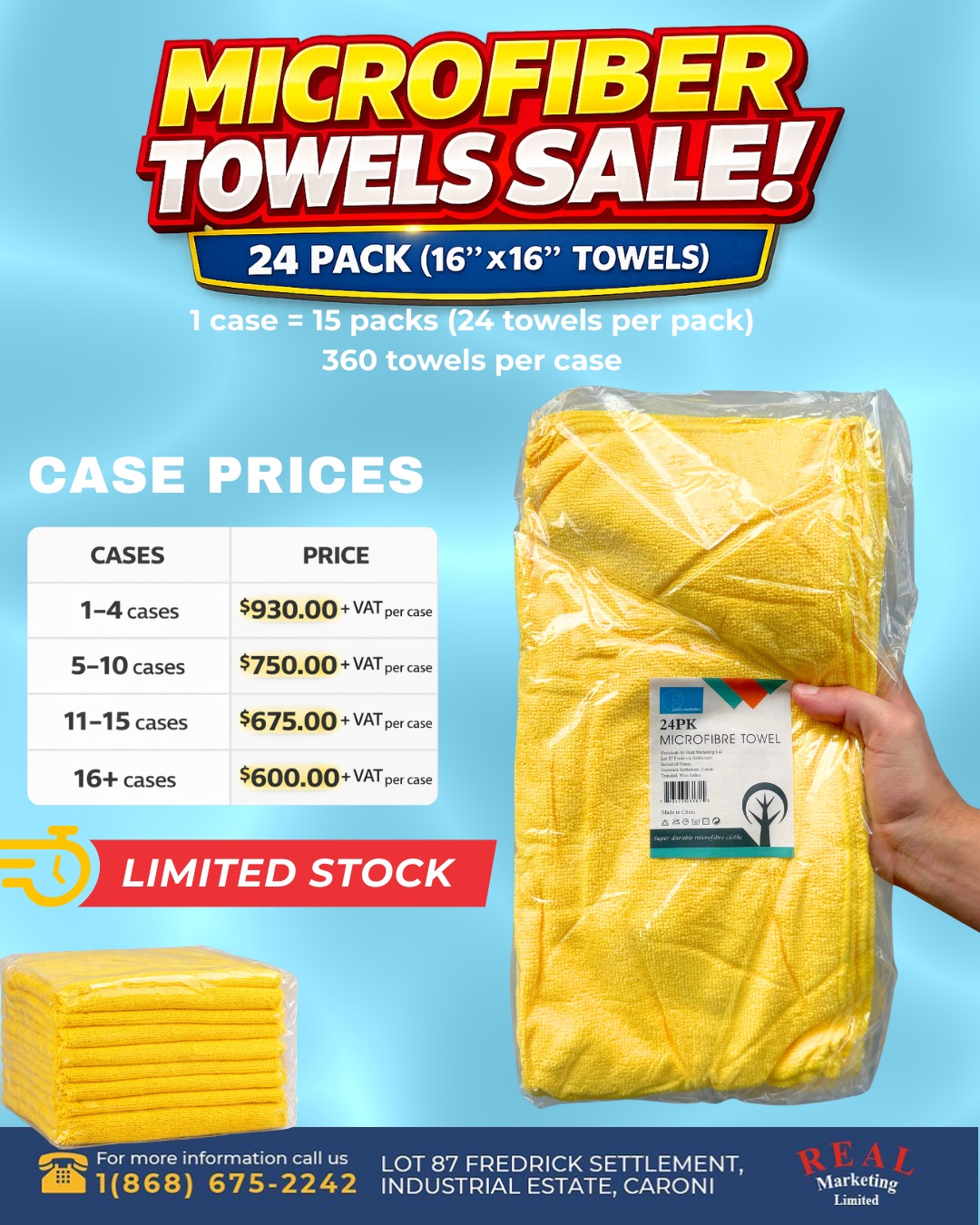 Real Marketing Limited Facebook ad: Bulk Microfiber Towels Available by the Case!