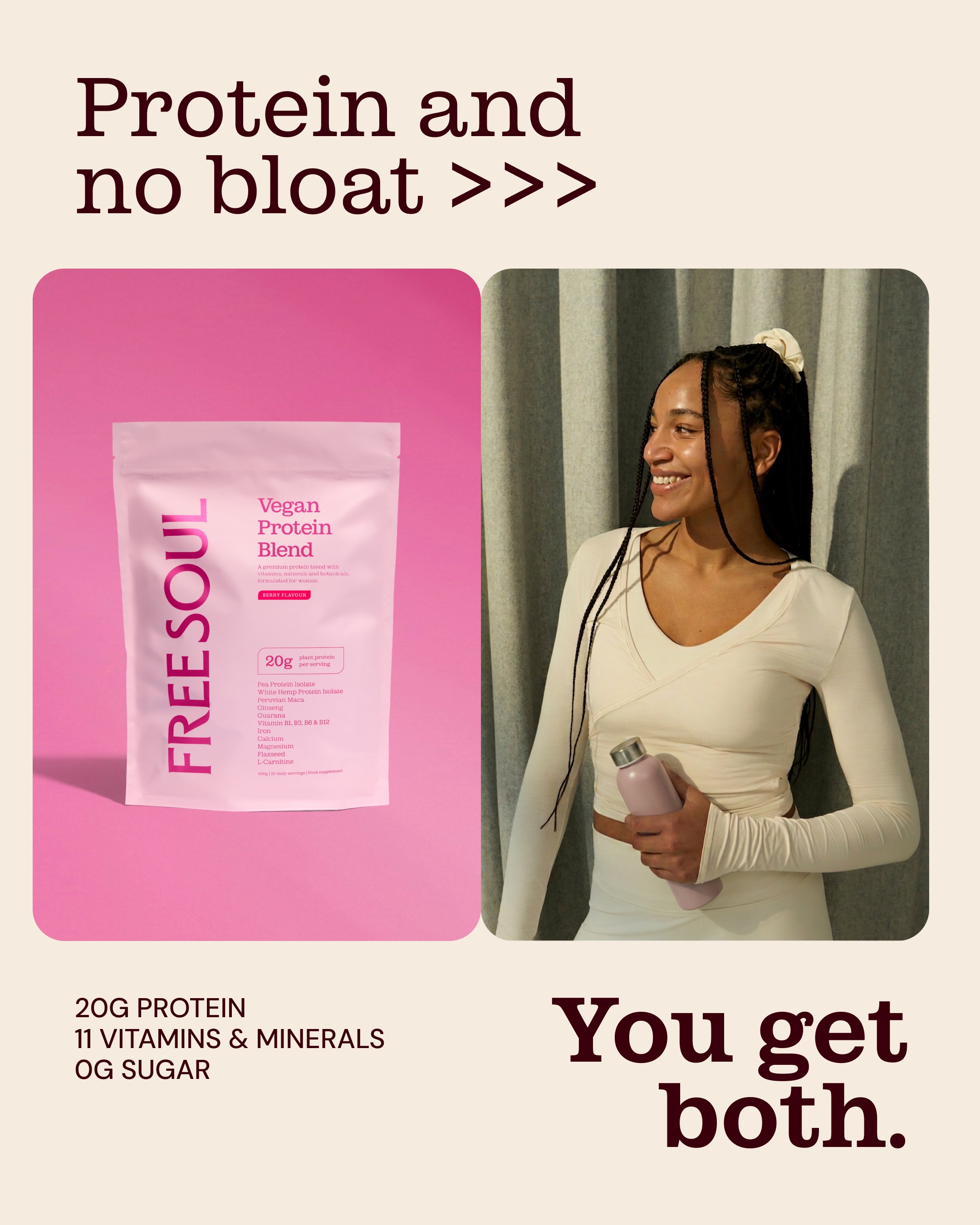 Free Soul Facebook ad: Free Soul Vegan Protein: level up your protein