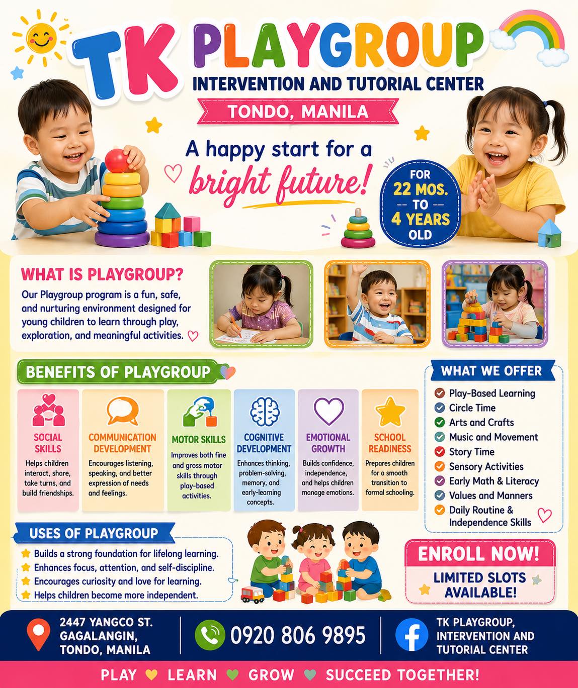 TK Playgroup, Intervention and Tutorial Center Tondo Manila Facebook ad: ENROLL NOW