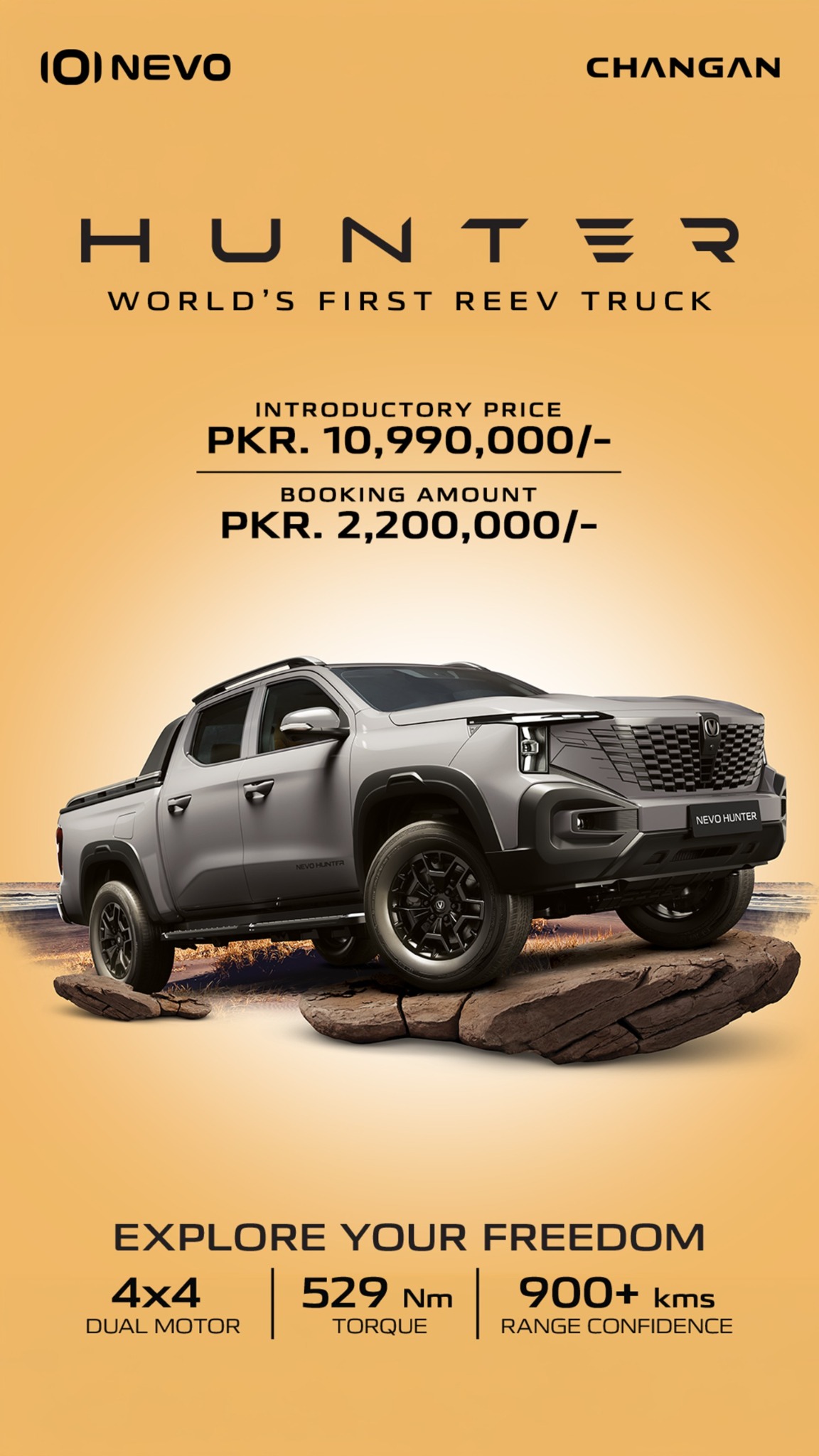 Changan Pakistan Facebook ad: Introducing NEVO Hunter, the World’s First REEV 4x4…