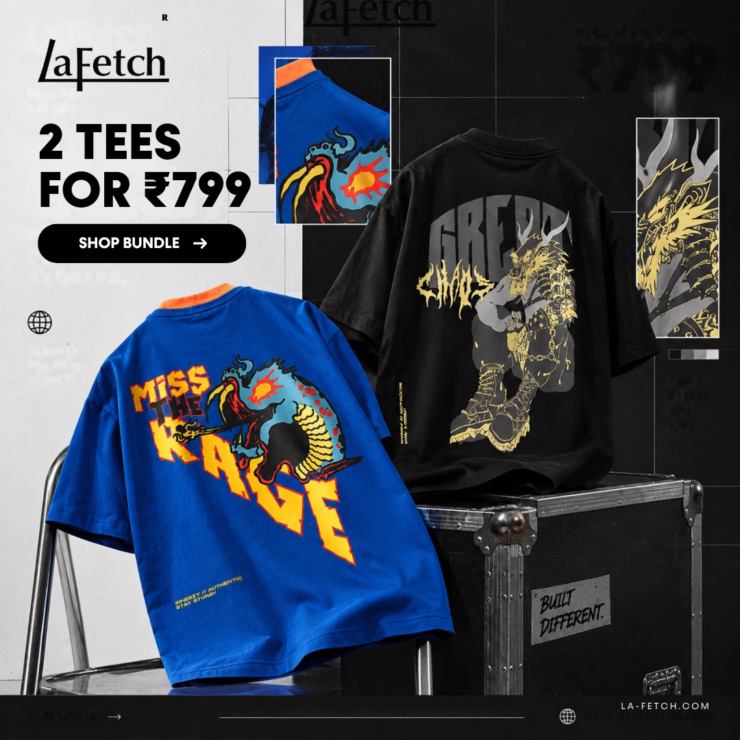 LaFetch Facebook ad: 2 statement tees. ₹799. That’s it.