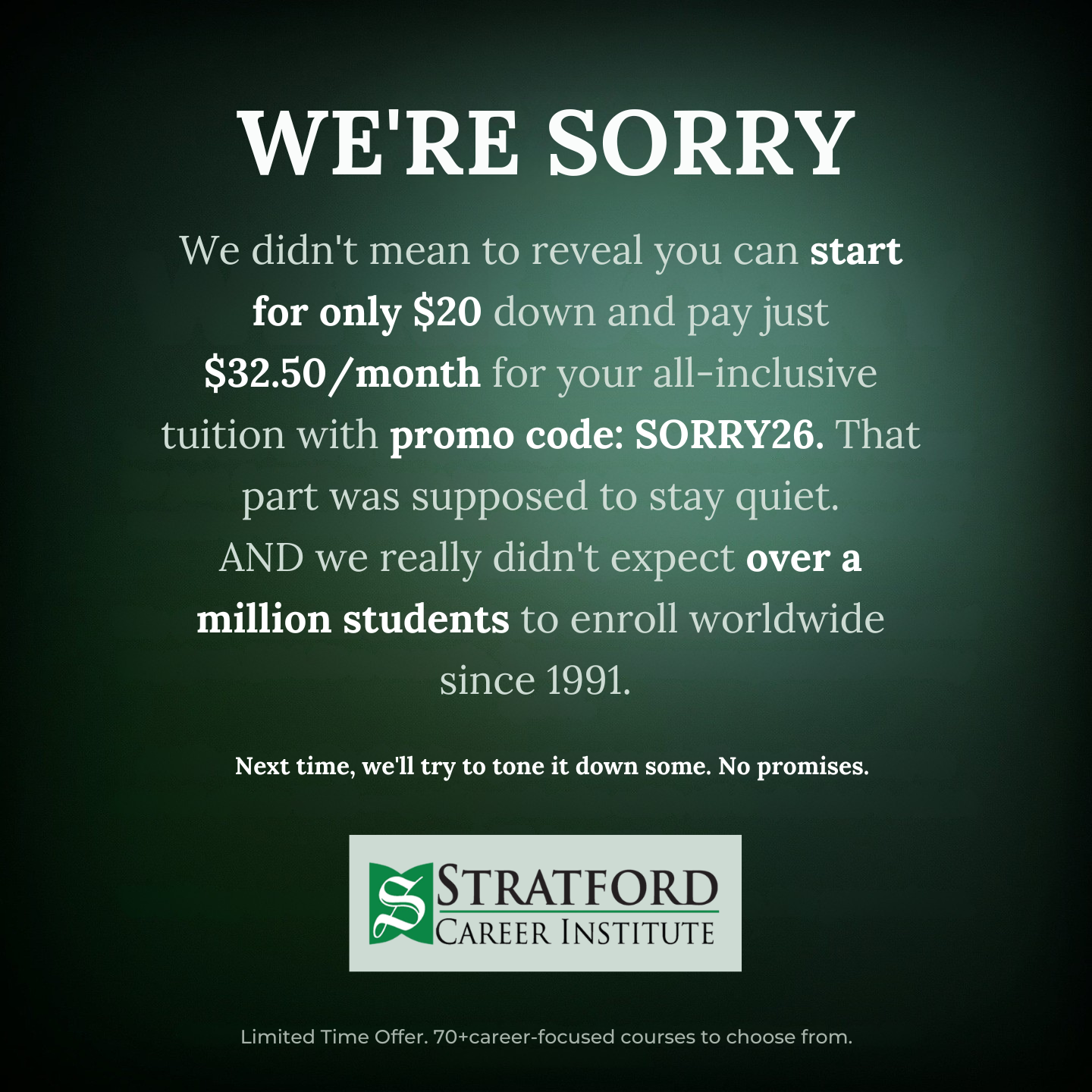 Stratford Career Institute Facebook ad: Train for the Career You Want-Study at Home on Your Schedule