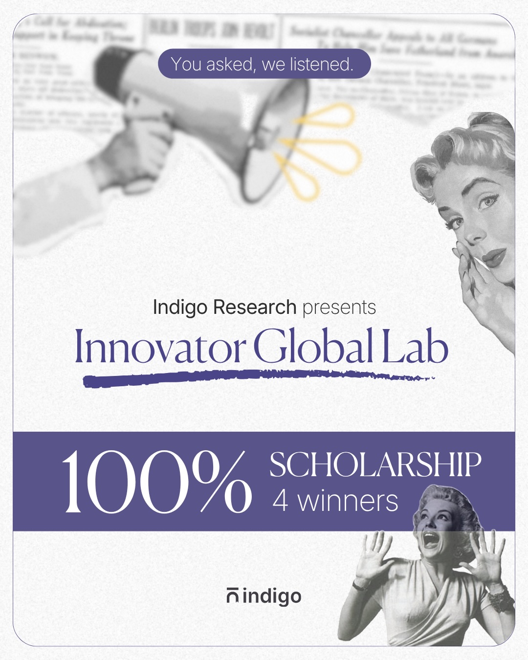 Indigo Research Facebook ad: Comment SCHOLARSHIP and APPLY NOW!
