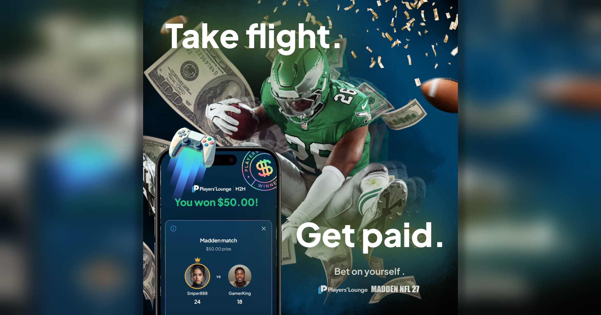 Players' Lounge Facebook ad: 100% first deposit match!