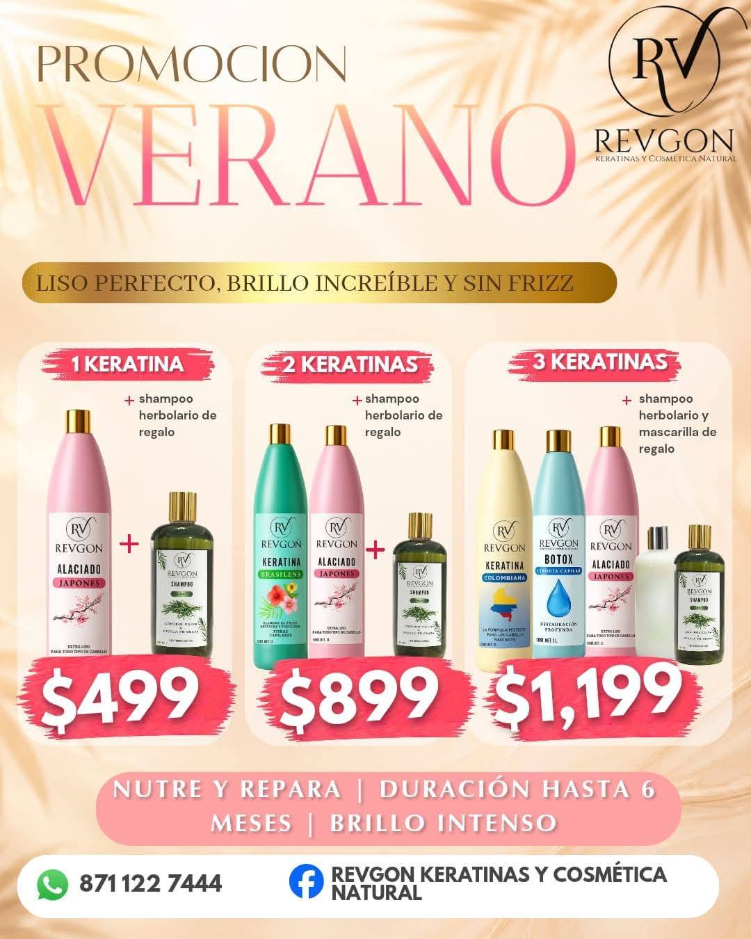 Revgon Keratinas y cosmética natural Facebook ad: PROMOCIÓN ESPECIAL DE VERANO