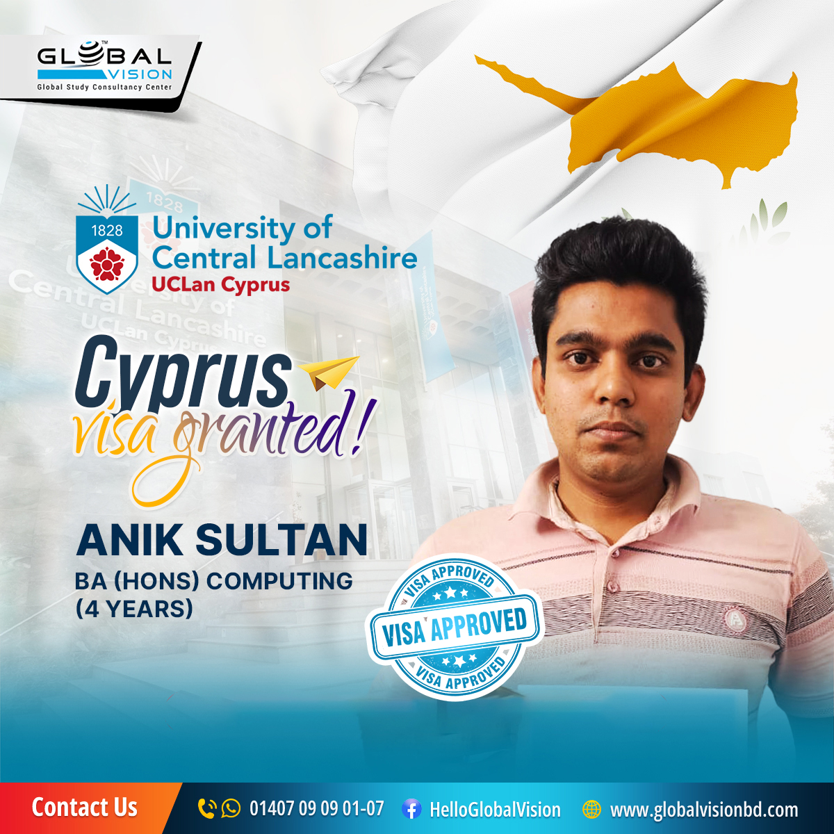 Global Vision Facebook ad: Cyprus-এ সাধারণত visa rejection হয় কোথায় জানেন?
