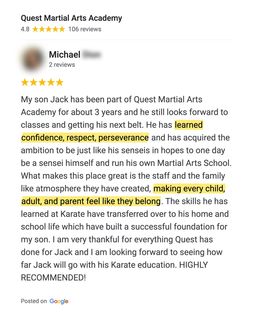 Quest Martial Arts Academy, LLC Facebook ad