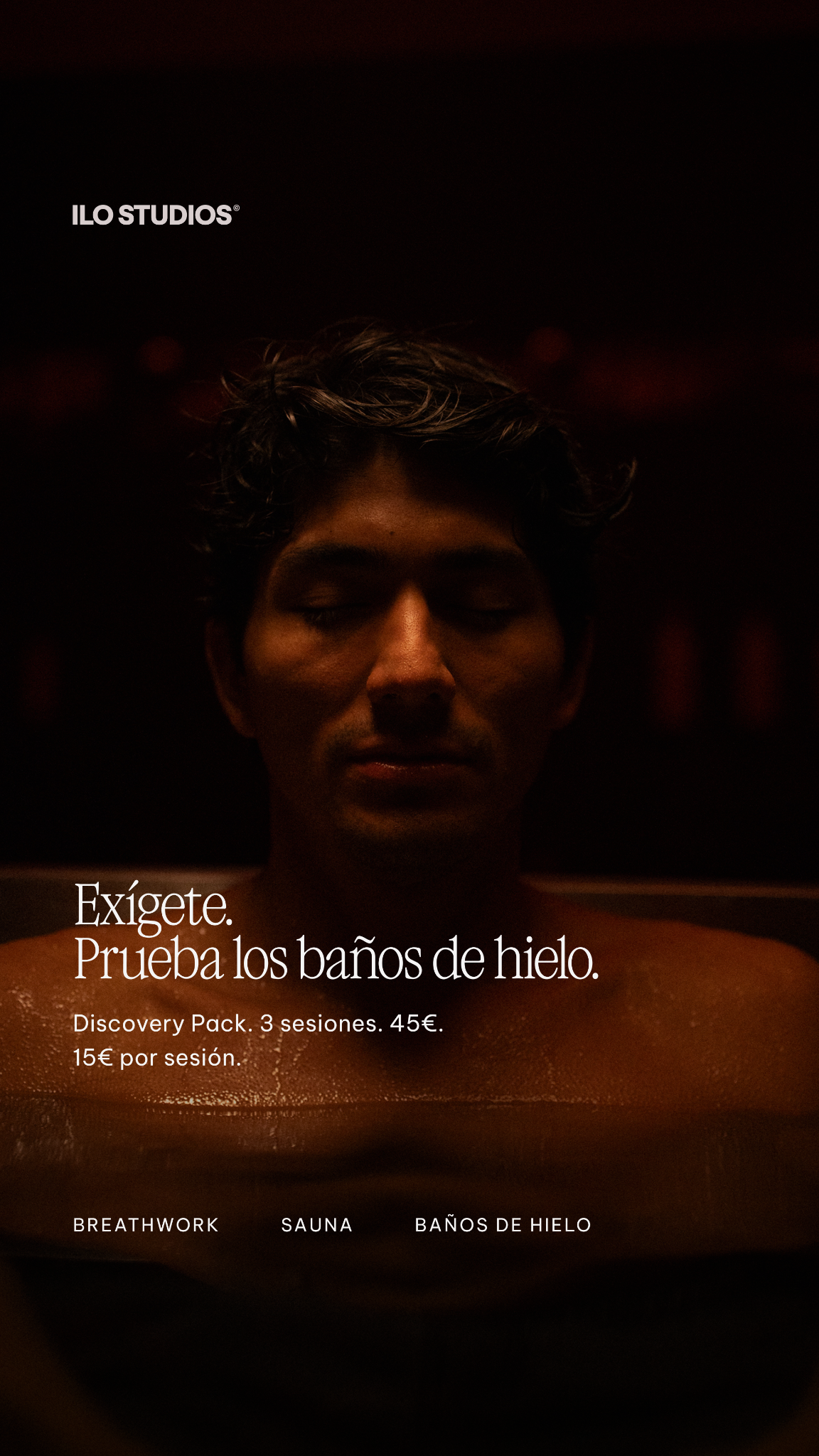 Ilo studios Facebook ad: Sauna, baño de hielo y breathwork guiado en…