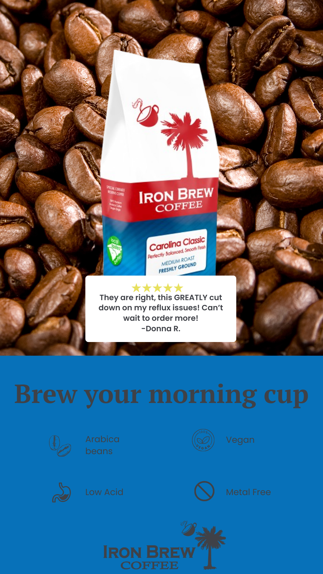 Iron Brew Coffee Facebook ad from May 25, 2026