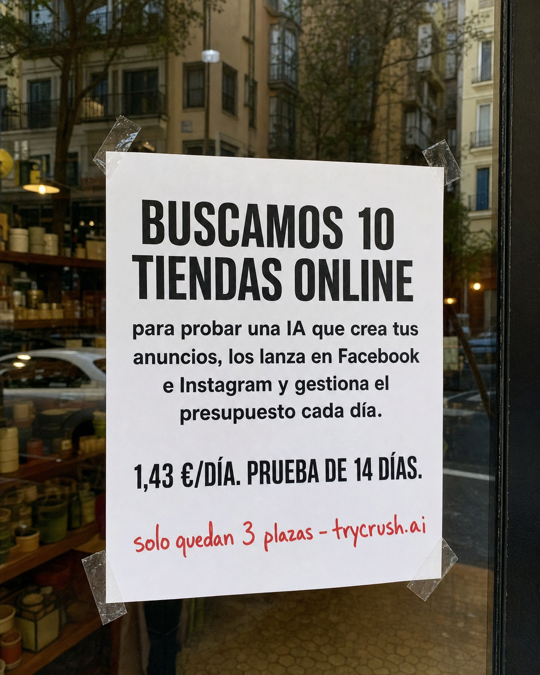 trycrush.ai Facebook ad: Buscamos 10 tiendas online