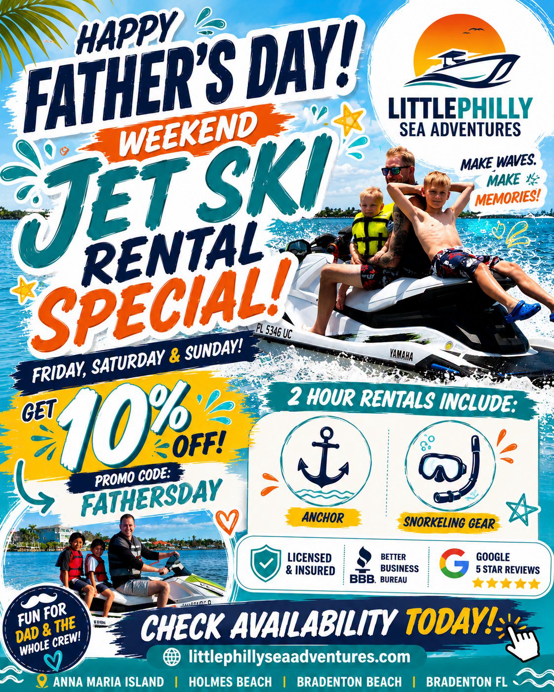 Little Philly Sea Adventures Facebook ad: Father’s Day Weekend Jet Ski Rental Special near…