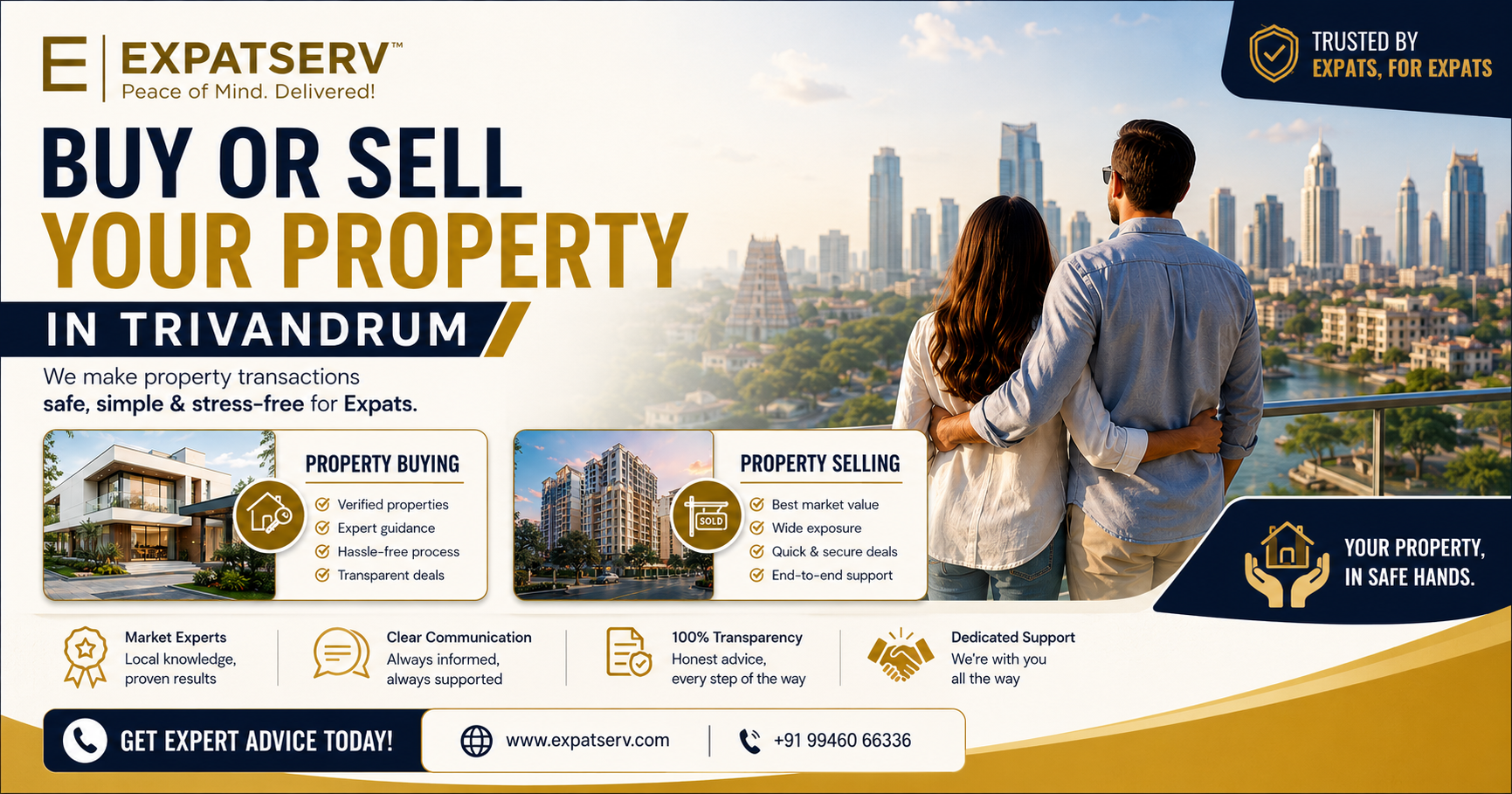 ExpatServ Facebook ad: Buy or Sell Property in Trivandrum with Confidence