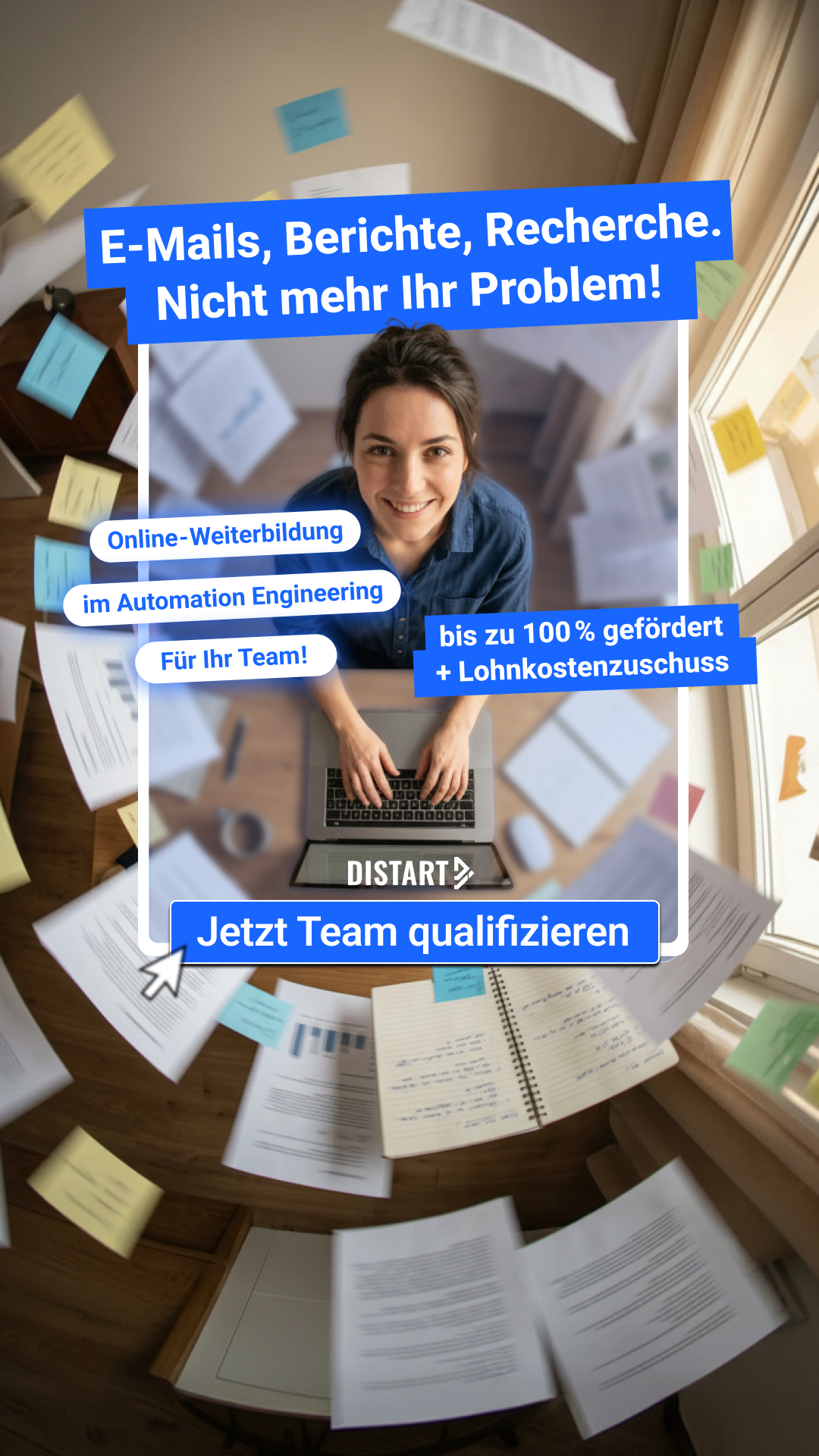 Distart Facebook ad: Geförderte KI-Weiterbildung für Unternehmen