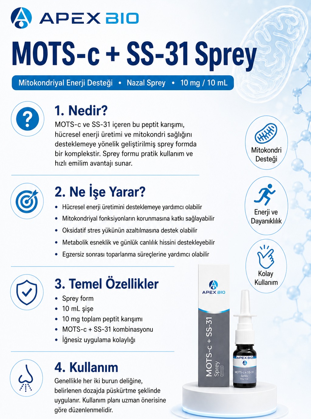 peptitbilgi Facebook ad: Apex Bio MOTS-c + SS-31 Spray, hücrelerin enerji…