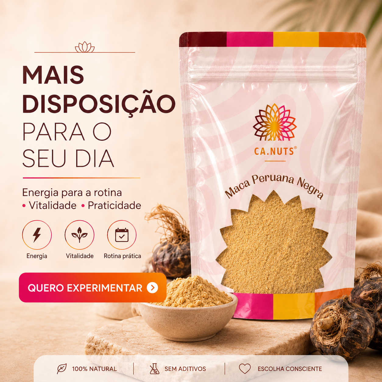 Ca.Nuts Facebook ad: Um clássico natural para quem quer mais intenção na rotina.