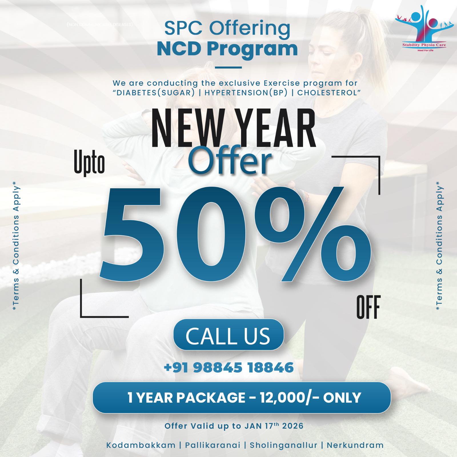 Stability Physio Care Facebook ad: Non-communicable diseases are preventable, if you start…