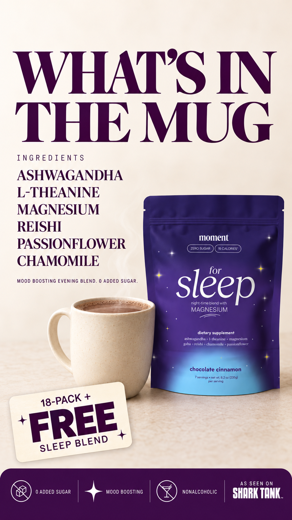 Moment Facebook ad: FREE Magnesium Sleep Blend ($22 Value) | Sip & Deep Sleep