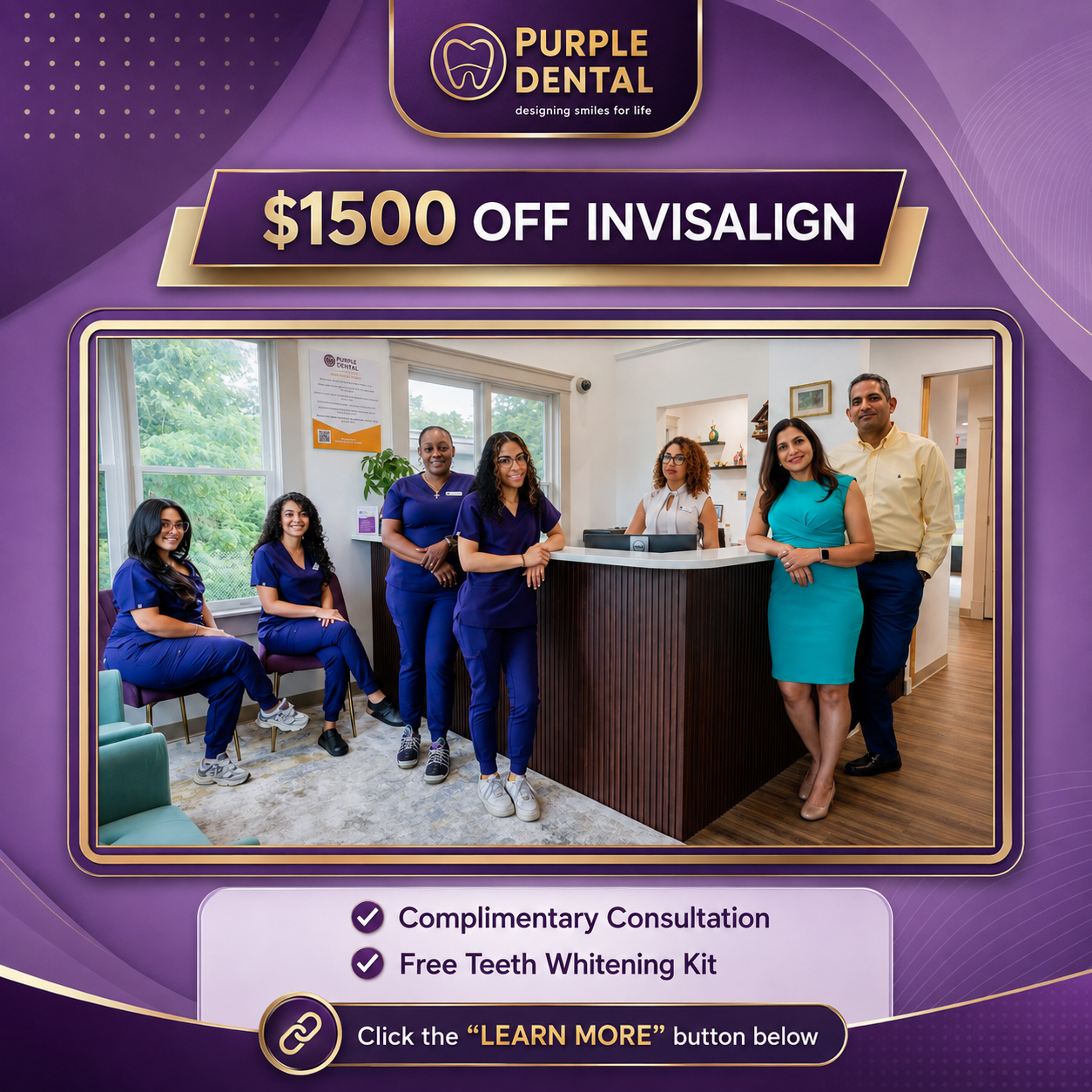 Purple Dental Facebook ad: Glastonbury, Save $1,500 on Invisalign