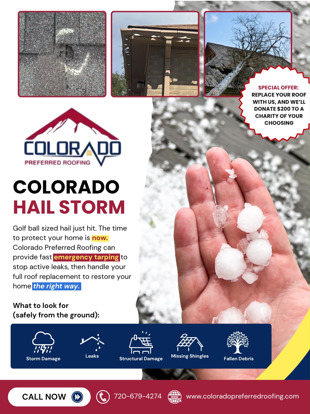 Colorado Preferred Roofing Facebook ad: Colorado Hail Damage? Get Help Fast