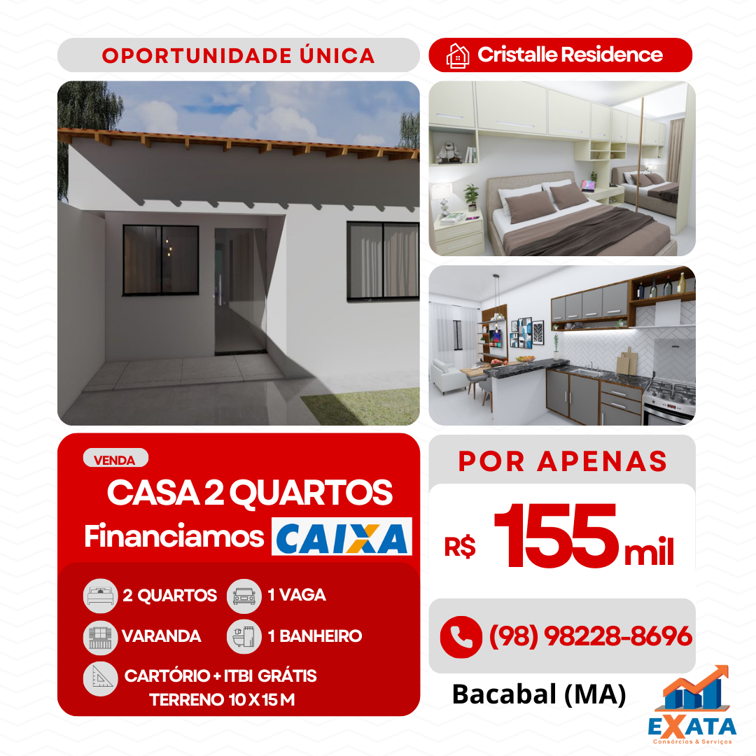 Exata Consórcios Facebook ad: BACABAL - CRISTALLE RESIDENCE - Casa 2 quartos…