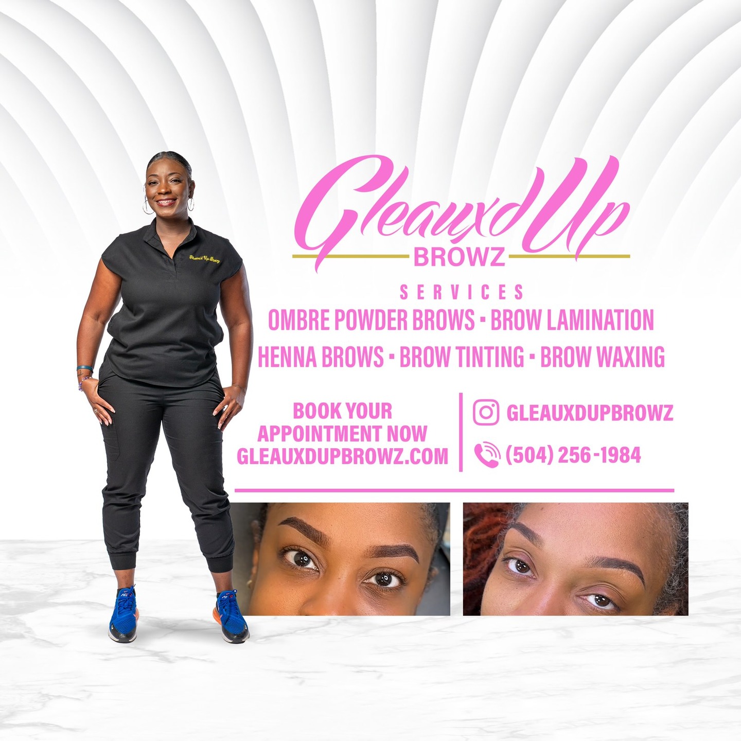 gleauxdupbrowz Facebook ad: Tired of drawing and filling in your eyebrows?.