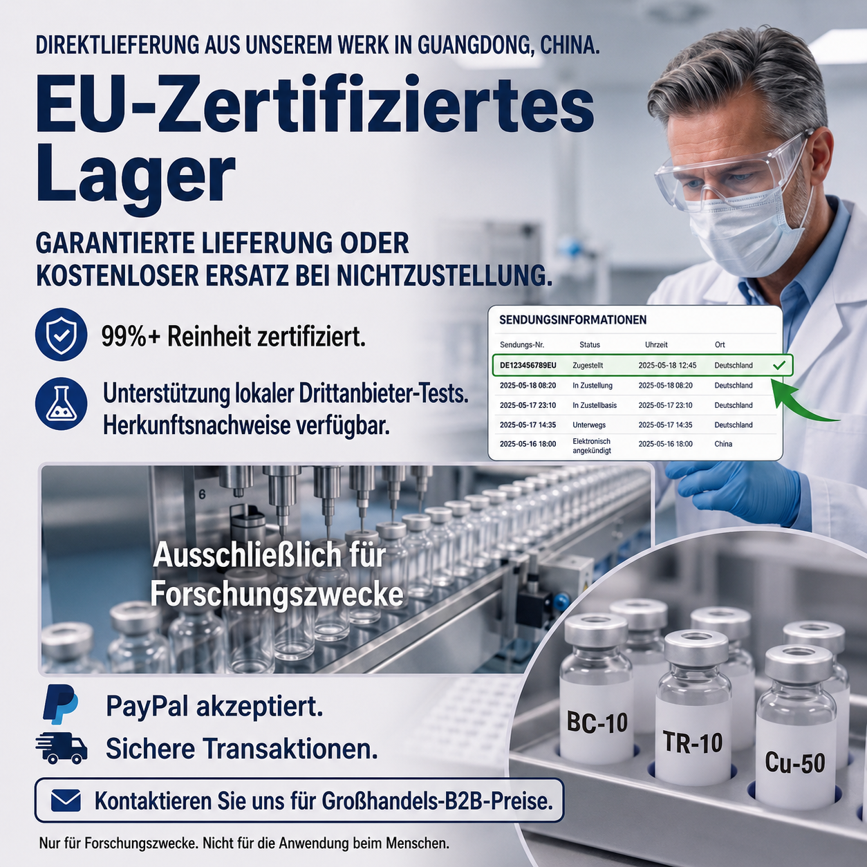 David Wilson Facebook ad: Direkte Lieferung hochwertiger Peptide