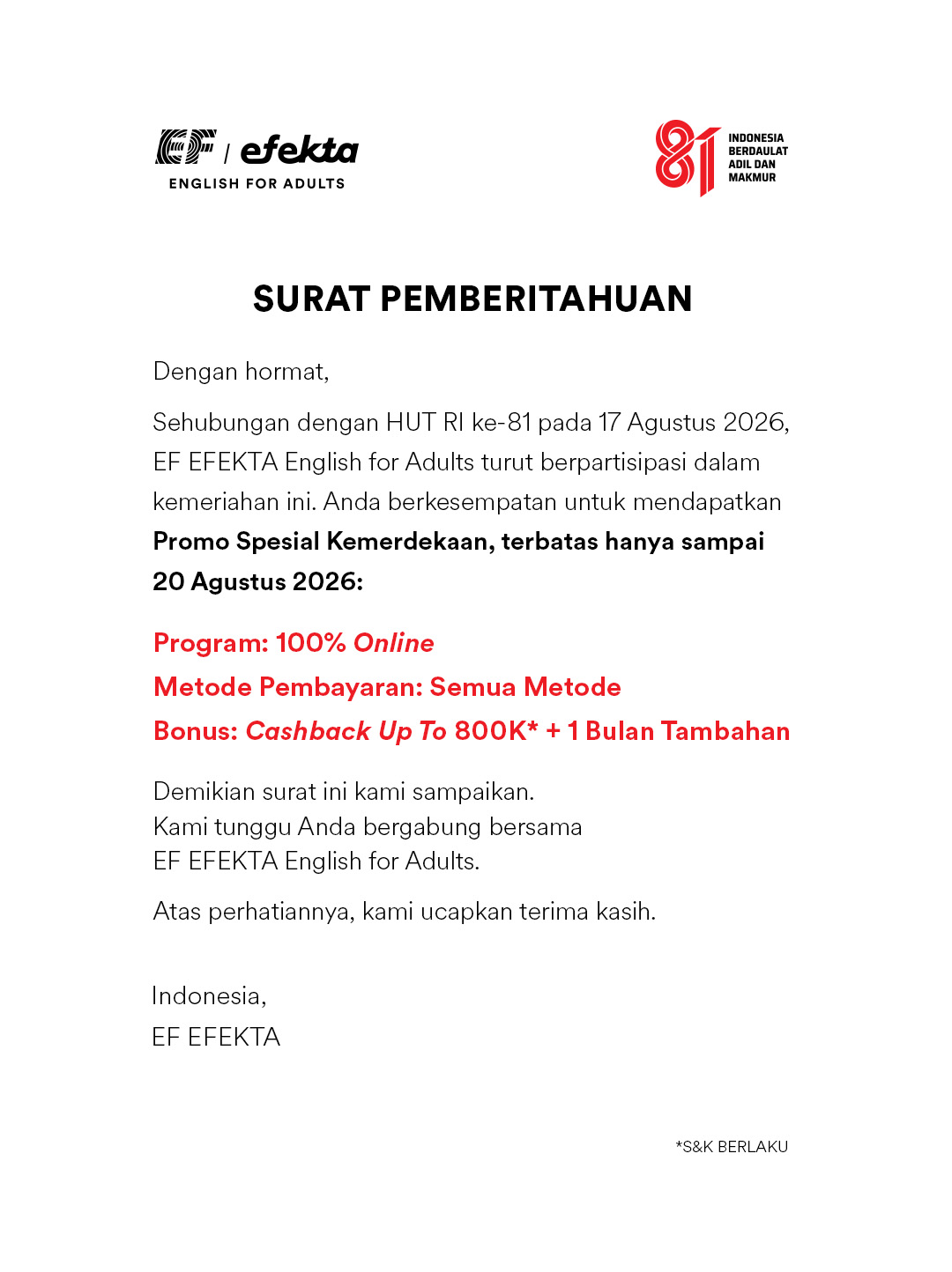 EF Adults Indonesia Facebook ad
