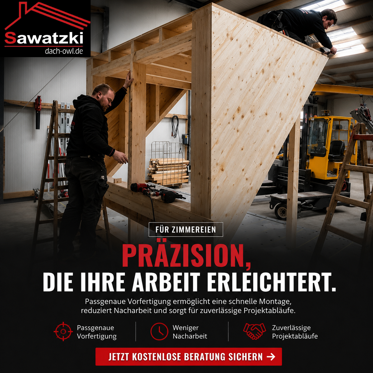 Cross Talent Marketing Facebook ad: Mehr Abbundkapazität für deine Zimmerei