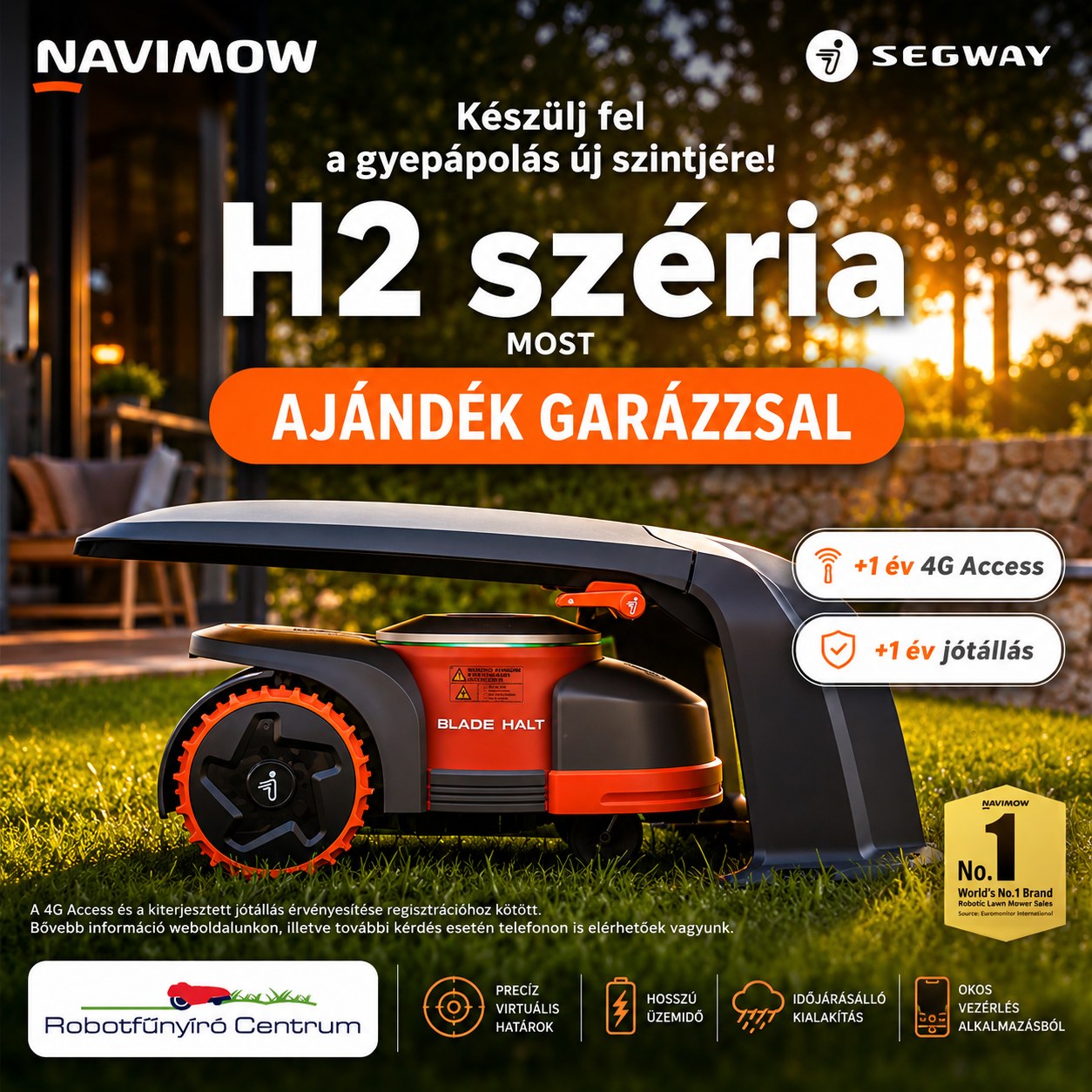Robotfűnyíró Centrum Facebook ad: Ajándék garázs + 1 év 4G Access +…
