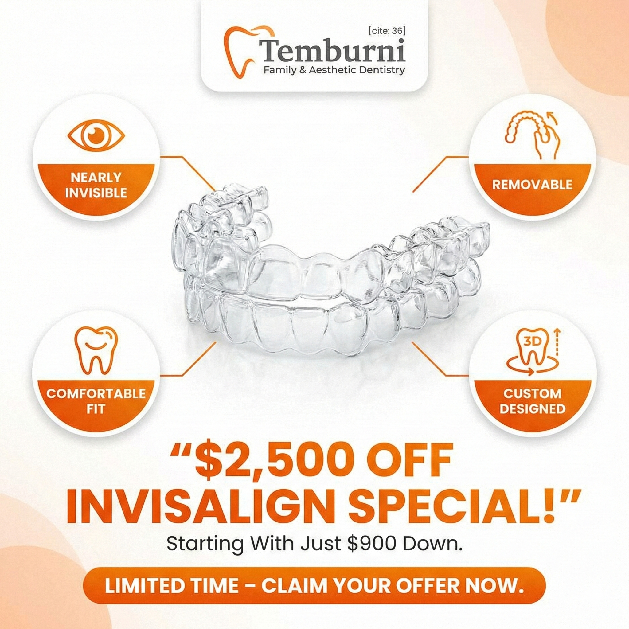 Temburni Family Dentistry Facebook ad: $2,500 OFF On Invisalign Treatment!