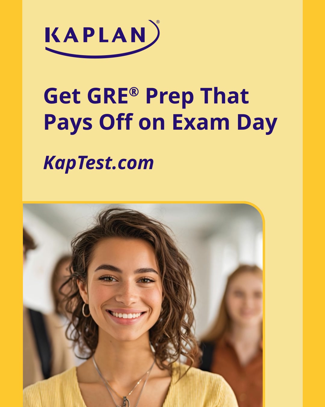 Kaplan Grad Prep Facebook ad: 𝐈𝐧𝐯𝐞𝐬𝐭 𝐢𝐧 𝐘𝐨𝐮𝐫 𝐆𝐑𝐄 𝐒𝐮𝐜𝐜𝐞𝐬𝐬