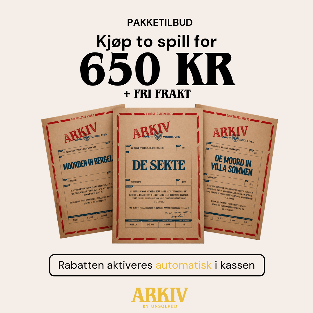 ARKIV by Unsolved - Mordgåter å løse hjemme Facebook ad: Kjøp to spill for 650 kr