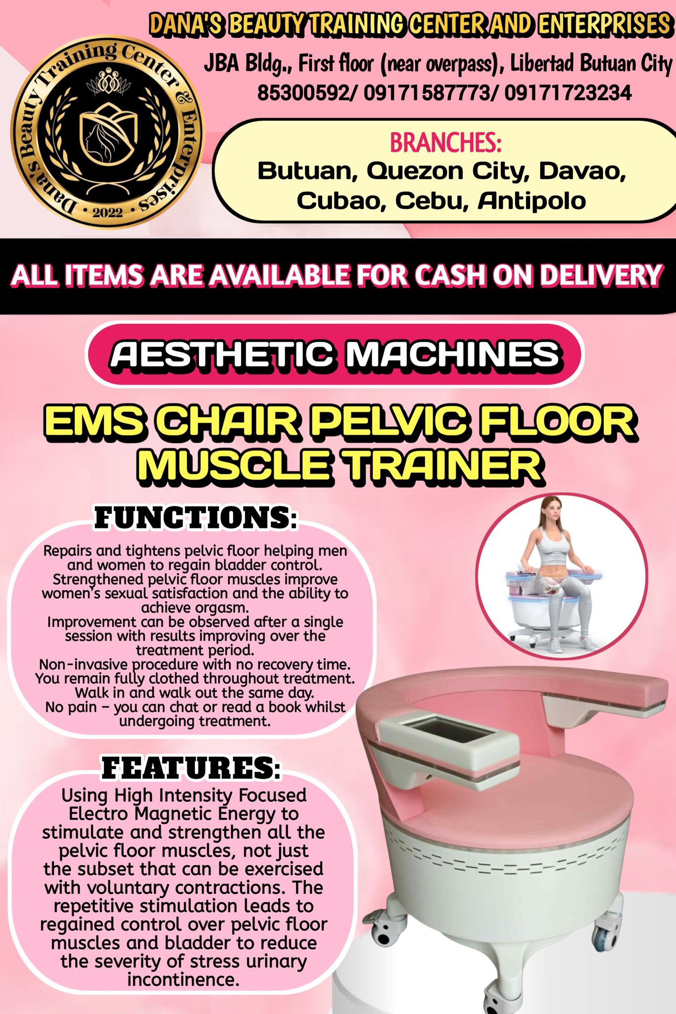 Dana’s Beauty Training Center & Enterprises Facebook ad: 𝐀𝐞𝐬𝐭𝐡𝐞𝐭𝐢𝐜 𝐌𝐚𝐜𝐡𝐢𝐧𝐞𝐬 𝐏𝐫𝐨𝐦𝐨!