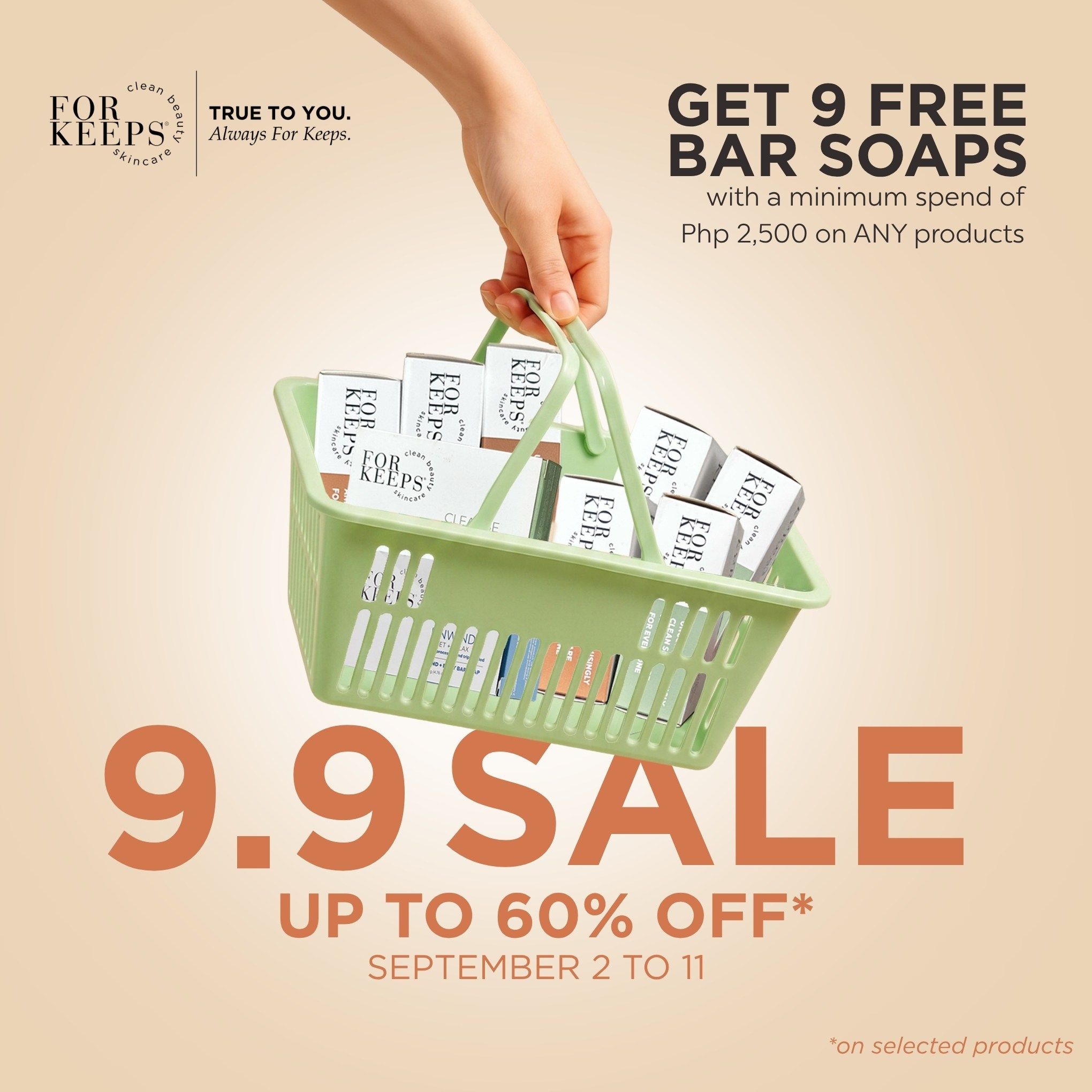For Keeps Clean Beauty Facebook ad: FREE 9 BAR SOAPS