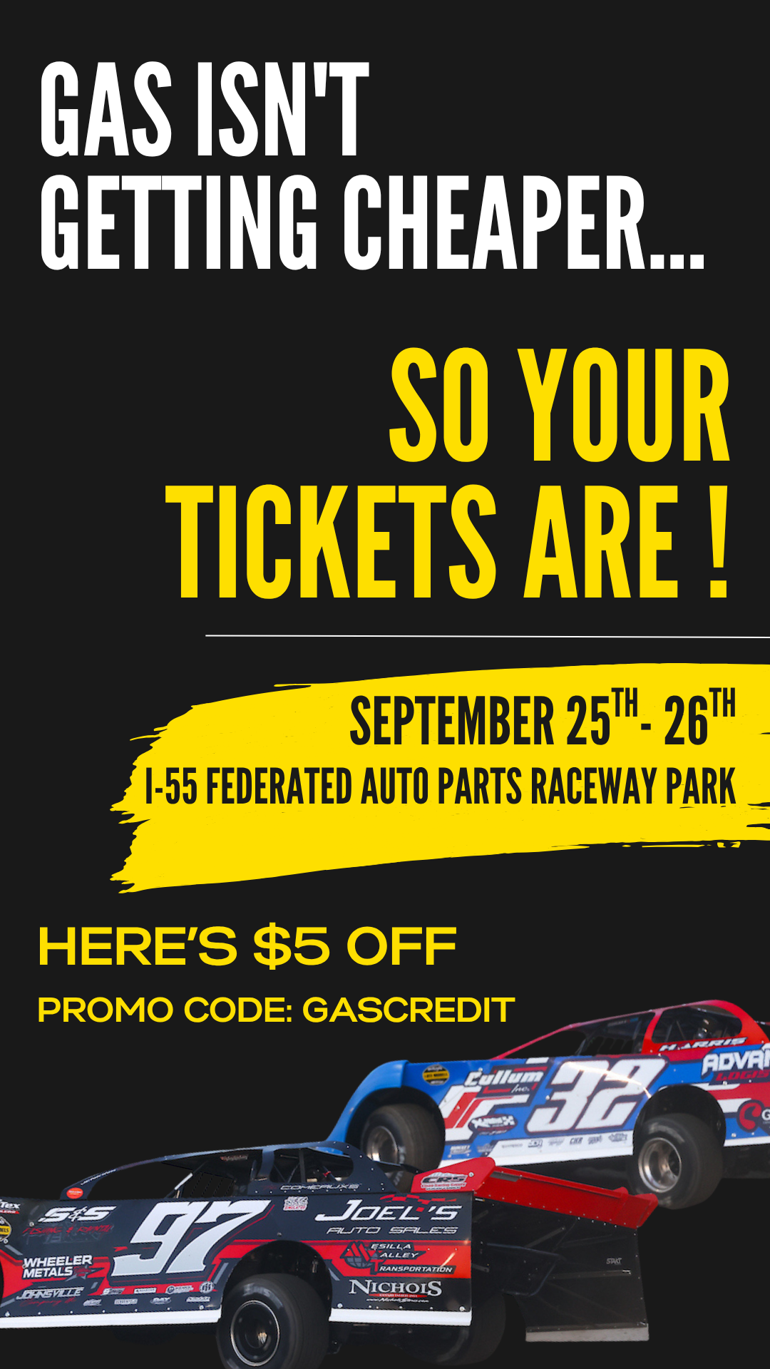 World of Outlaws Late Model Series Facebook ad: Gas Money & A Race?!
