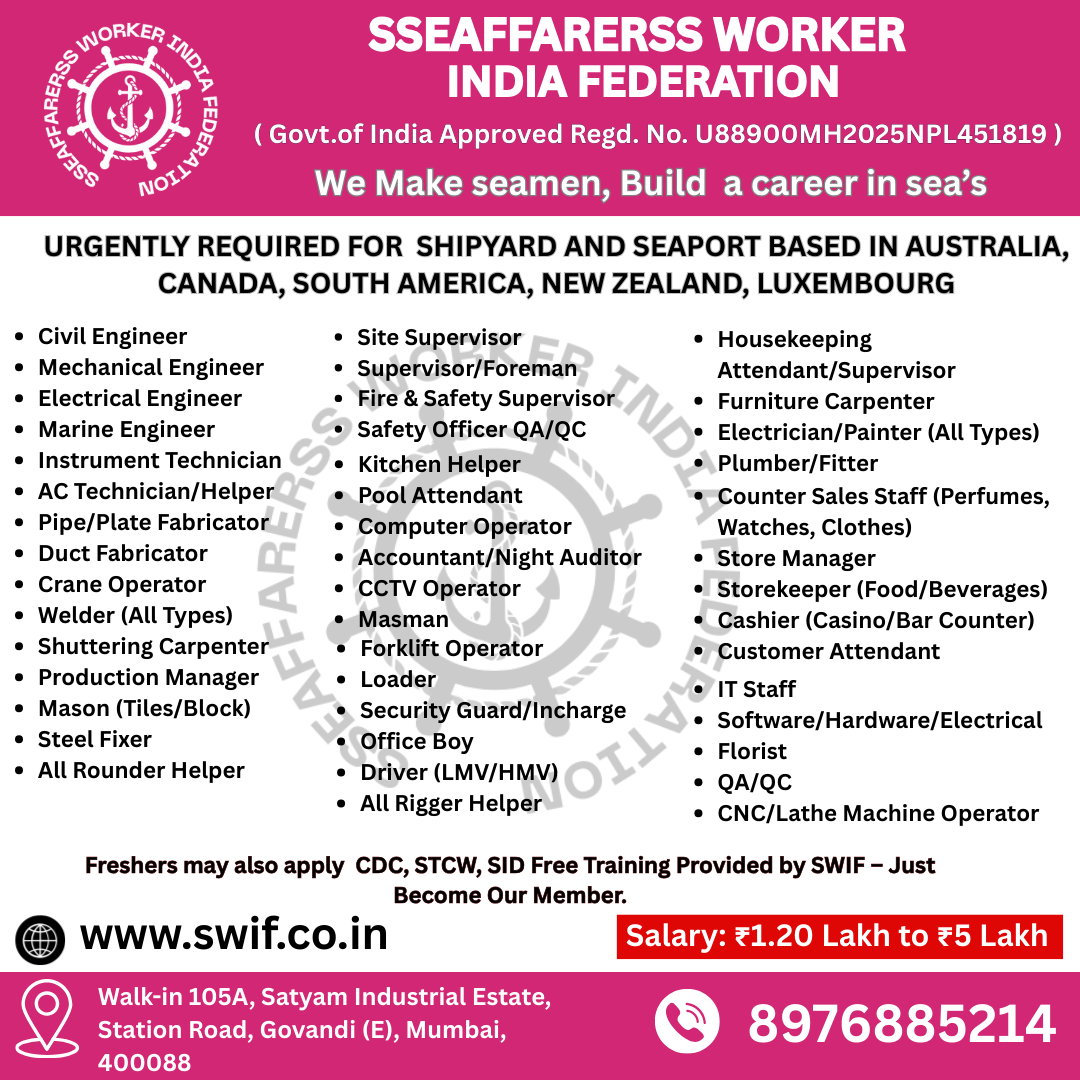 Seafarers Worker India Federation Facebook ad: Urgent Jobs Abroad, Shipyard & Seaport Hiring Now!