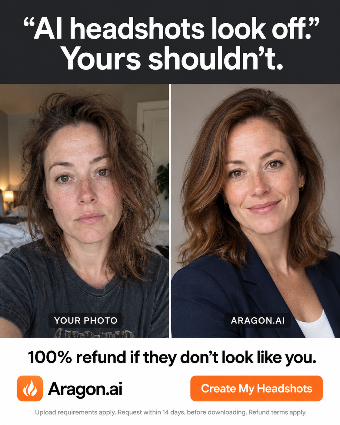 Aragon.ai Facebook ad: Realistic AI headshots in minutes
