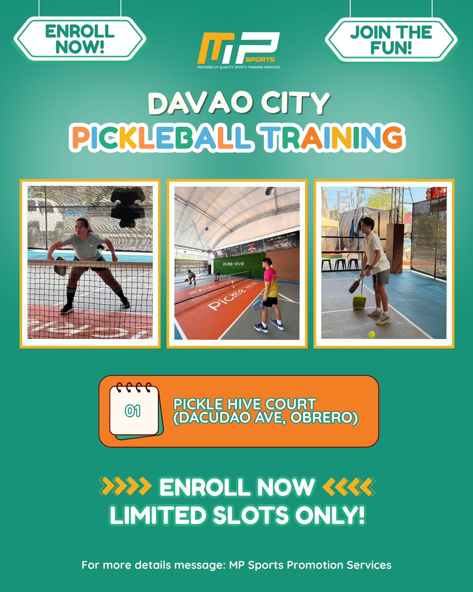 MP Sports Promotion Services Facebook ad: DAVAO CITY - Pickleball Training Camp