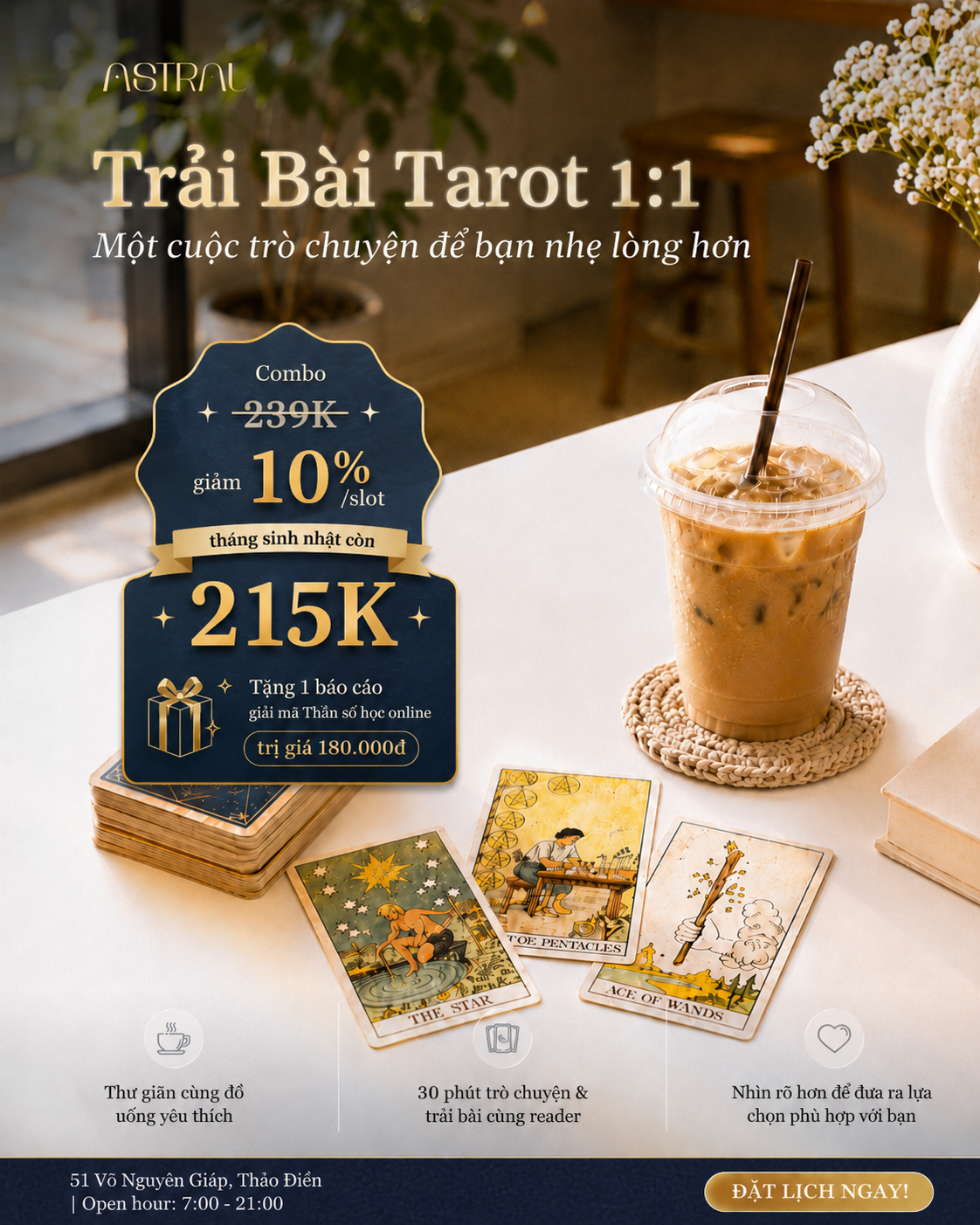 Astral Café & Patisserie Facebook ad: Đặt lịch Offline hoặc Online với Astral nhé
